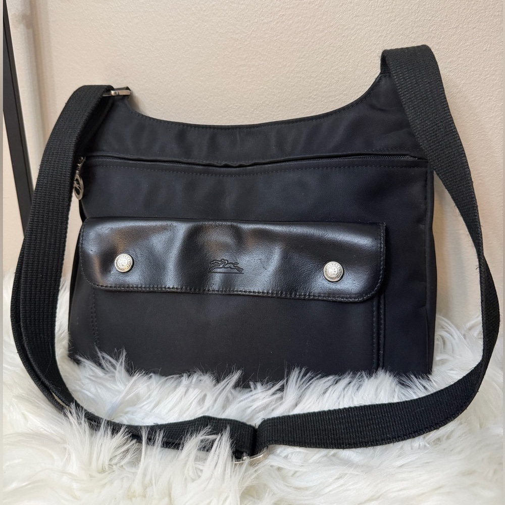 Longchamp Black Crossbody Bag with Front Snap Pocket